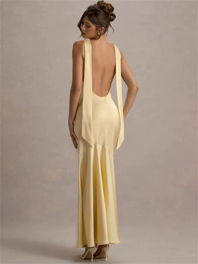 Satin Cowl Neck Sexy Maxi Dress