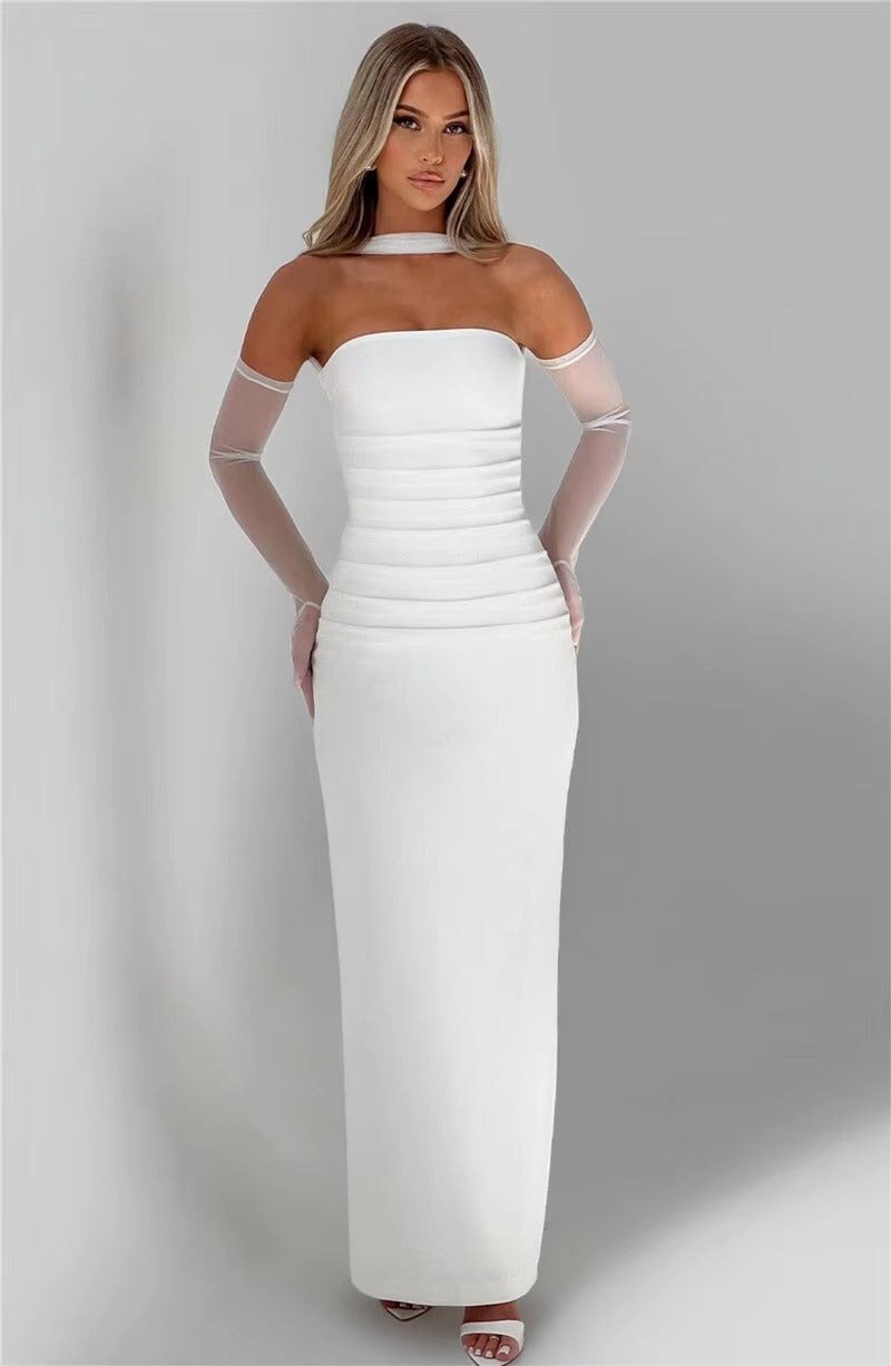 Alyssa Scarf Collar Strapless Sexy Maxi Dress