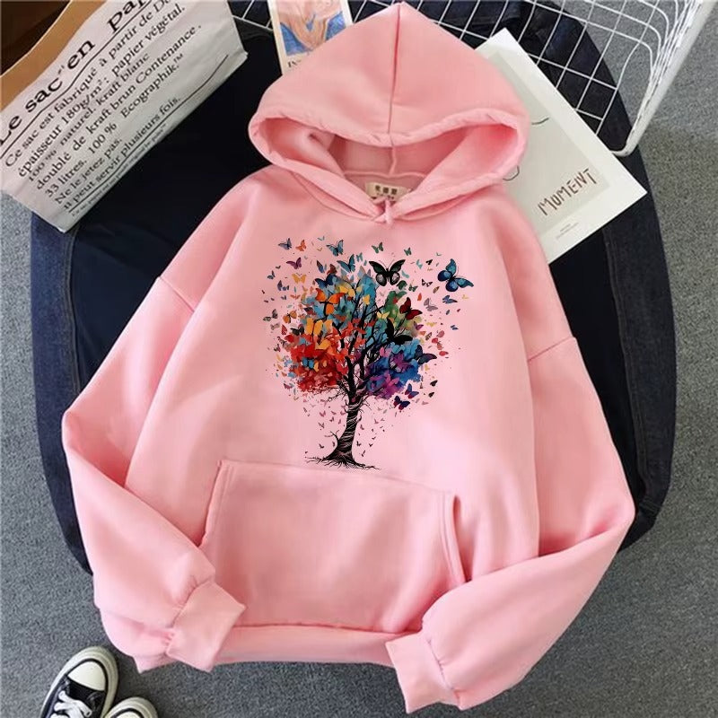 Butterfly Tree Print Kangaroo Pocket Hoodie