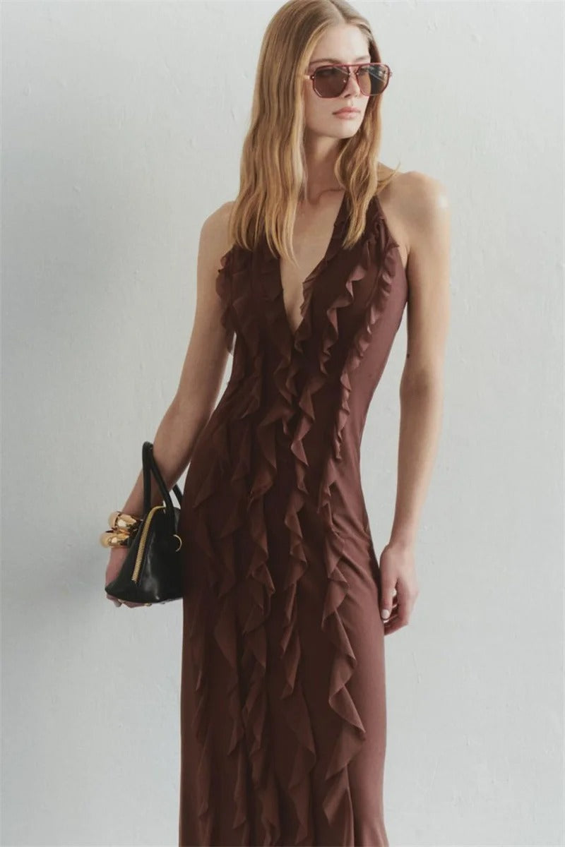 Halter Off-shoulder Ruffle Sexy Maxi Dress