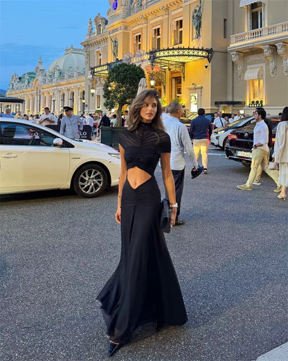 Hollow Out Short Sleeve Sexy Maxi Dress