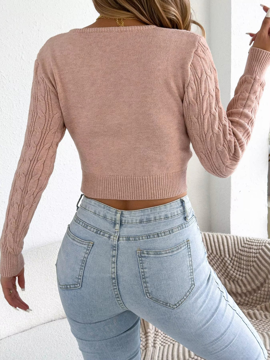 Women's Cable Knit Half Zipper Long Sleeve Sweater