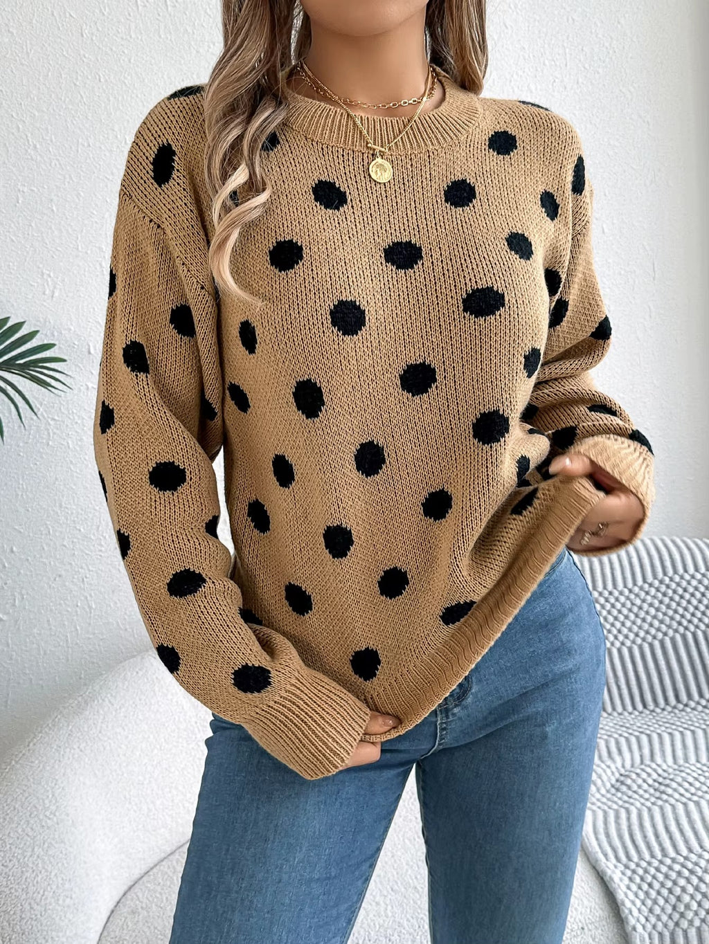 Cozy Casual Lantern Sleeve Round-Neck Pullover