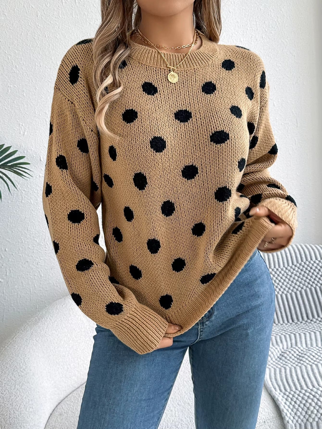 Cozy Casual Lantern Sleeve Round-Neck Pullover