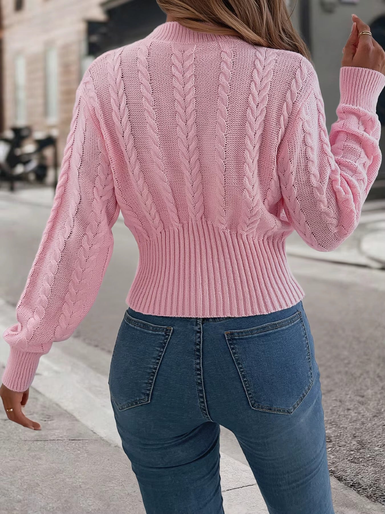 Women's Mock Neck Waist Cinching Lantern Sleeve Sweater