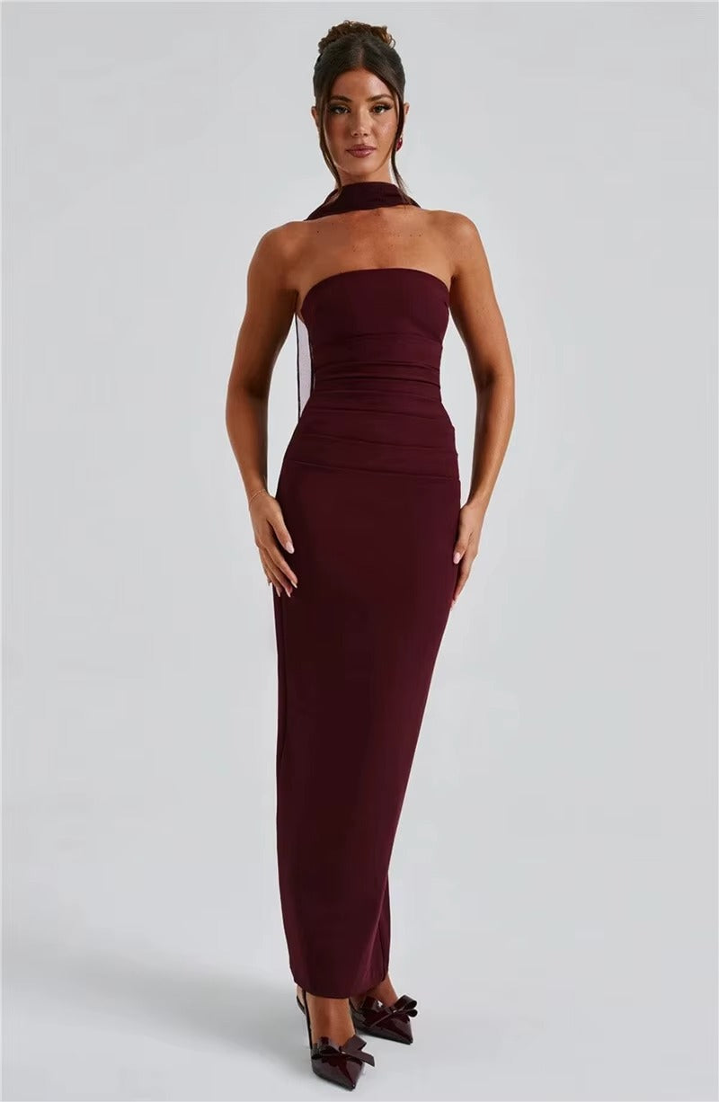Alyssa Scarf Collar Strapless Sexy Maxi Dress