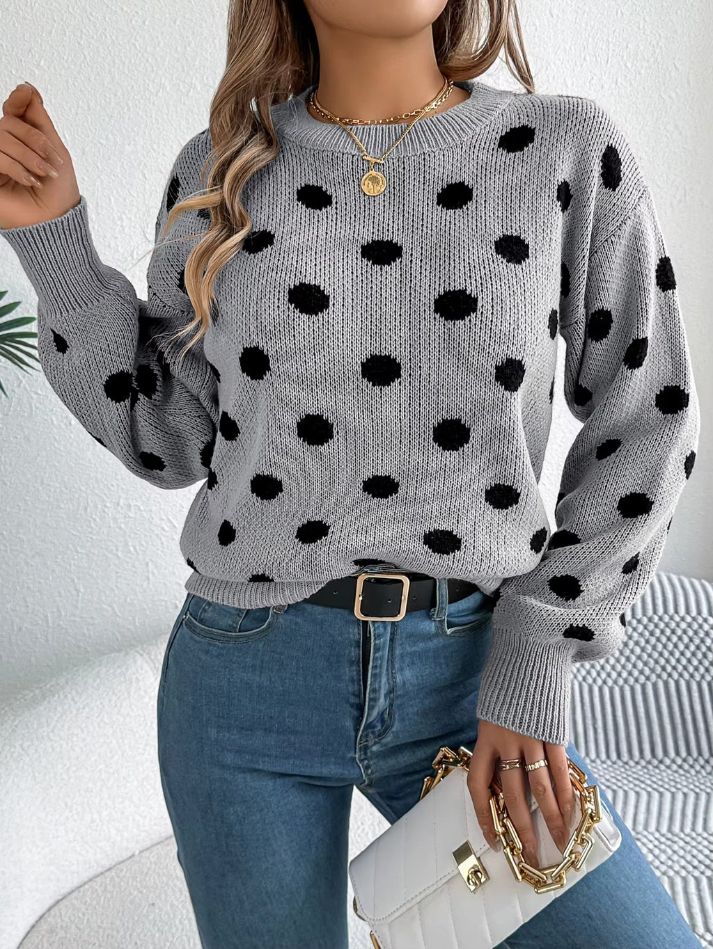 Cozy Casual Lantern Sleeve Round-Neck Pullover