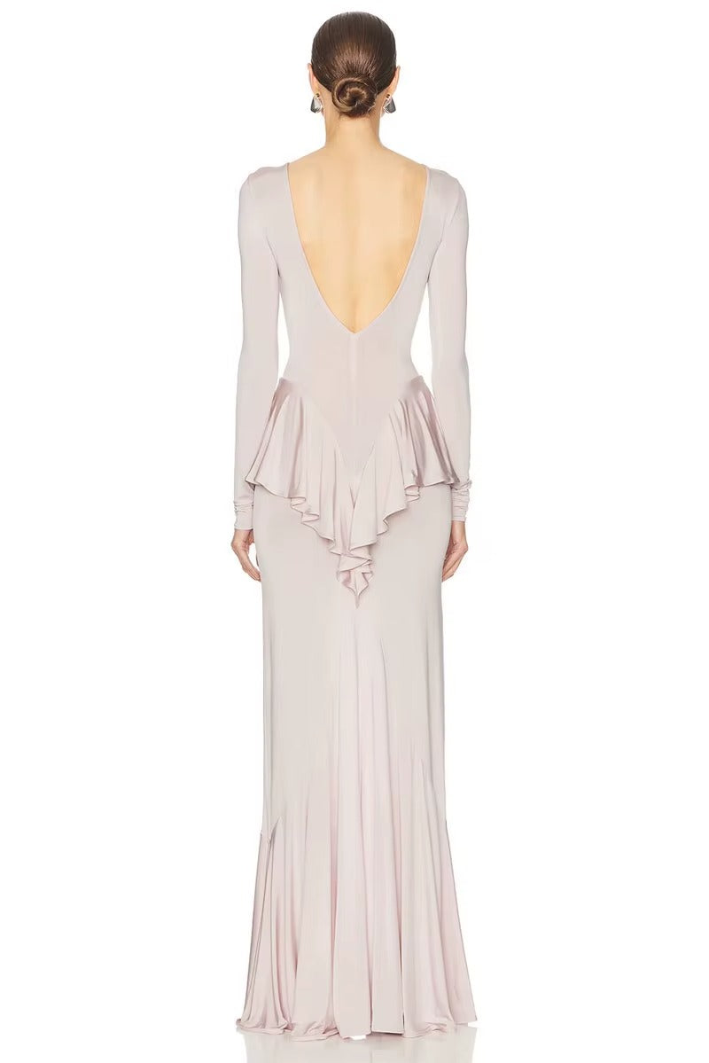 Amanda Backless Ruffled Sexy Maxi Dress