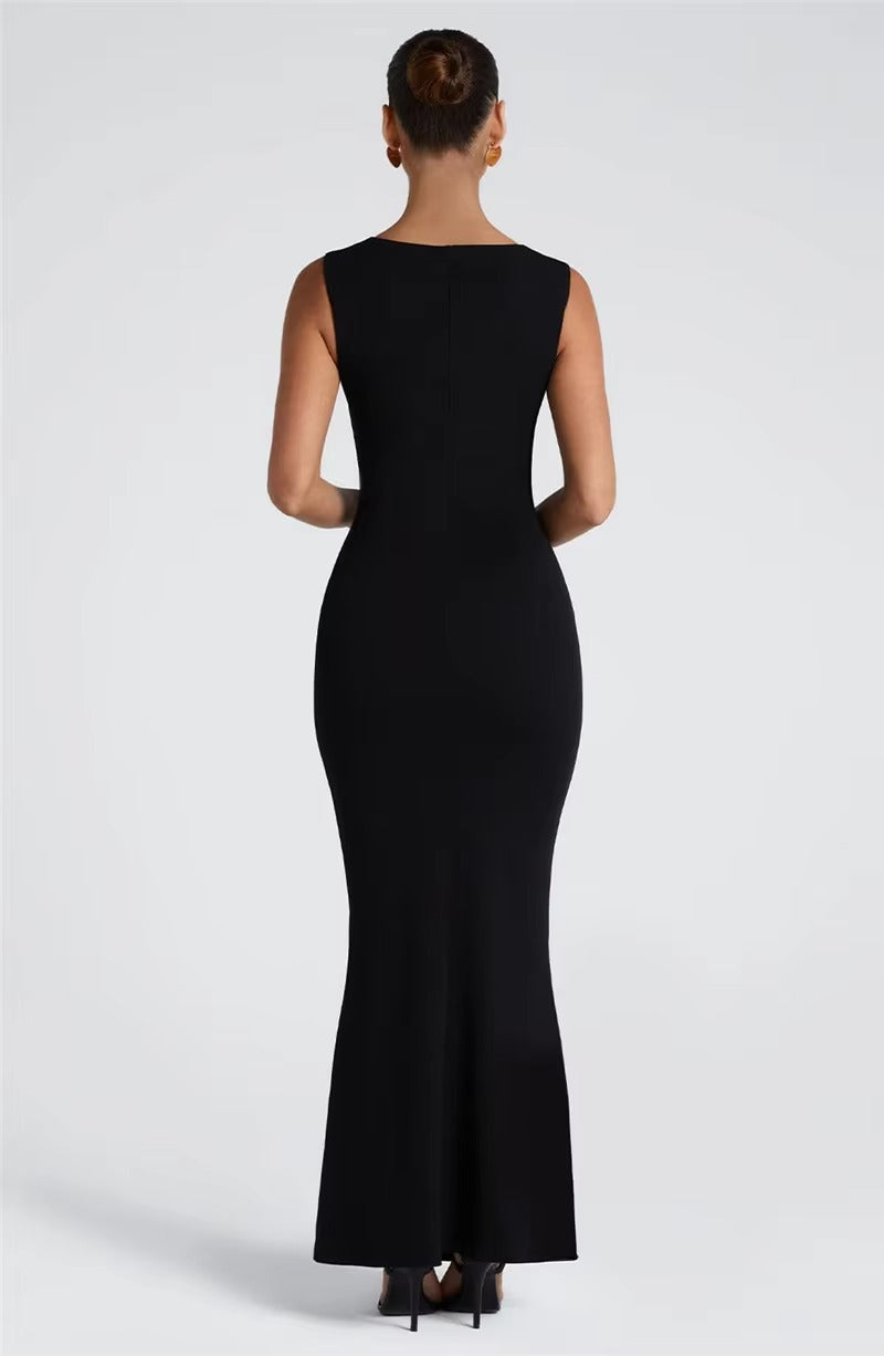 Judith Square Collar Sleeveless Sexy Maxi Dress