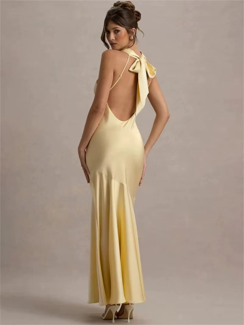 Satin Cowl Neck Sexy Maxi Dress