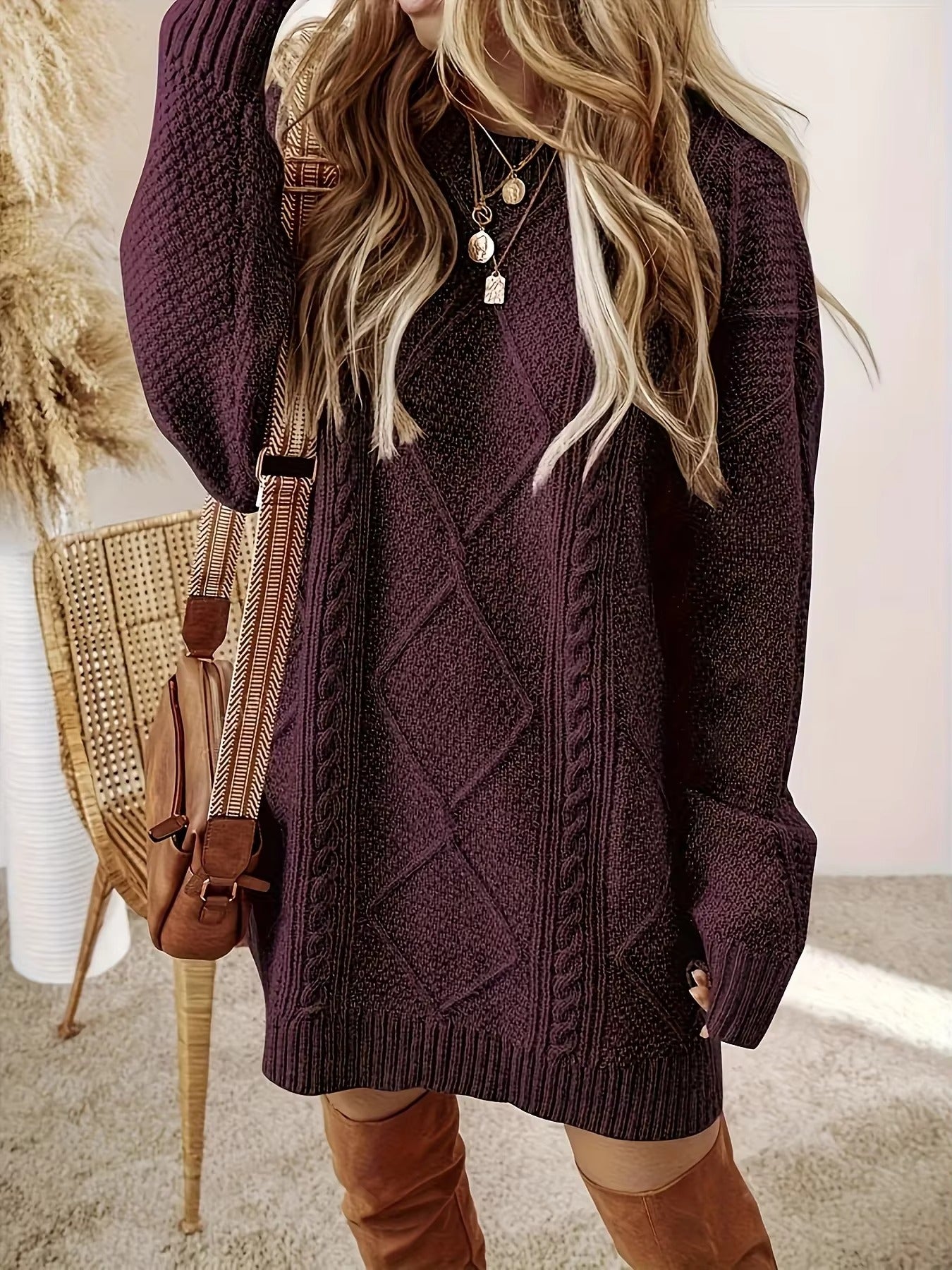 Casual Round Neck Full Sleeve Sweater Dress
