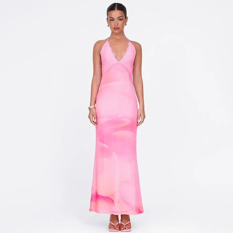 Judith Spaghetti Strap Backless Sexy Maxi Dress