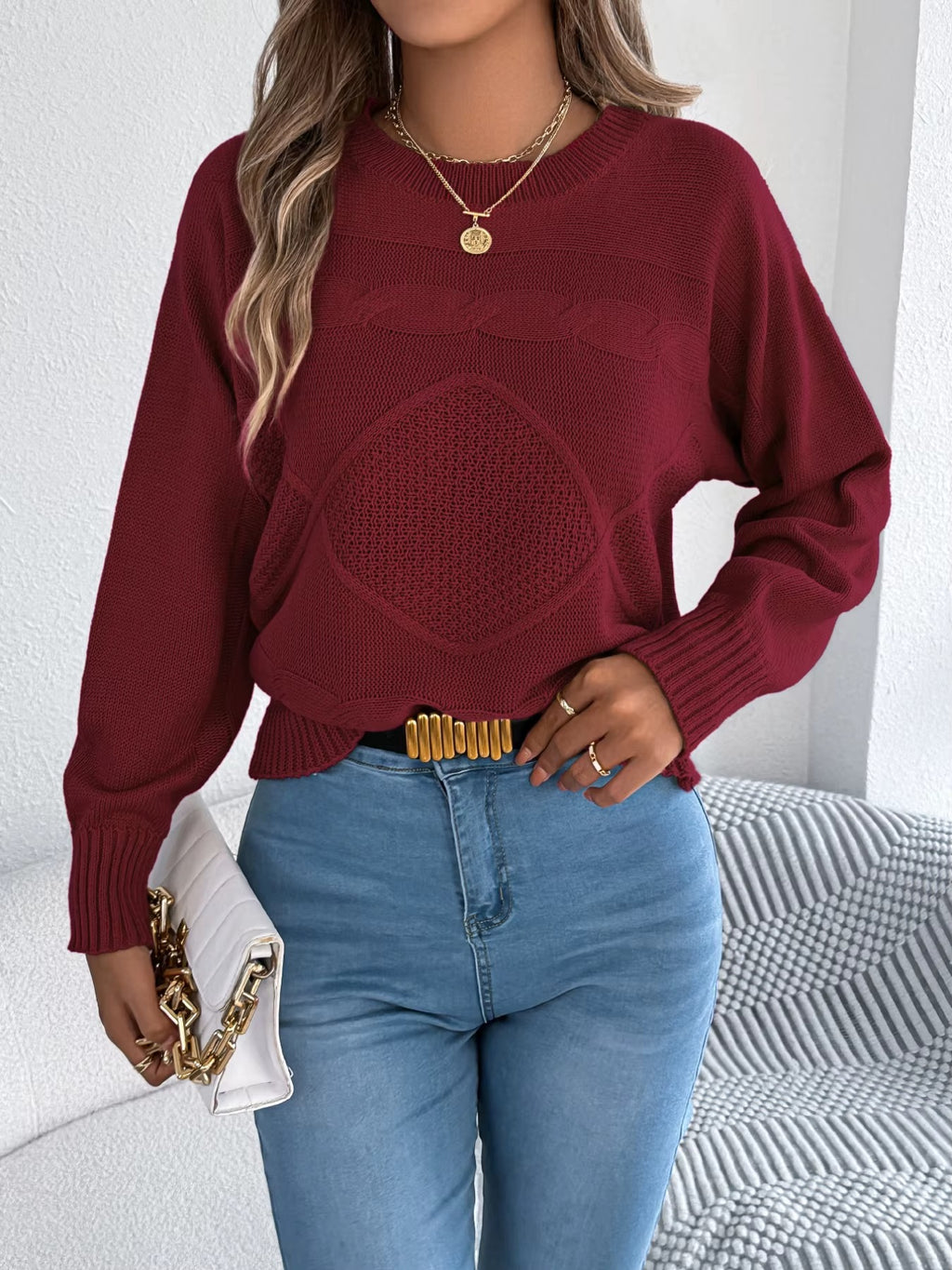 Women’s Round Neck Twist Knit Sweater