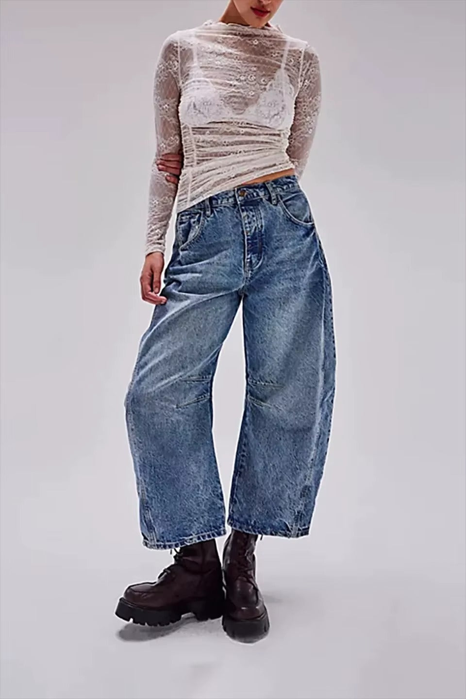 High-Stretch Mid-Rise Barrel Jeans for Women