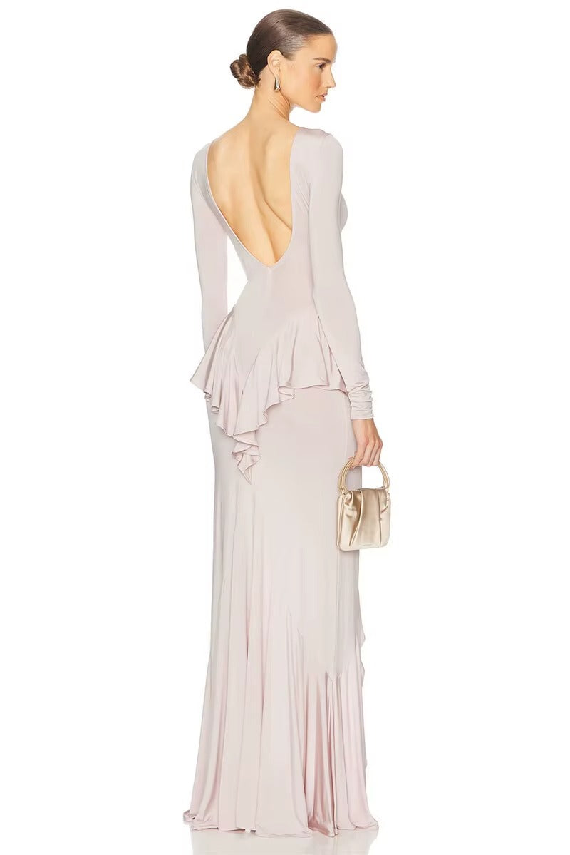 Amanda Backless Ruffled Sexy Maxi Dress