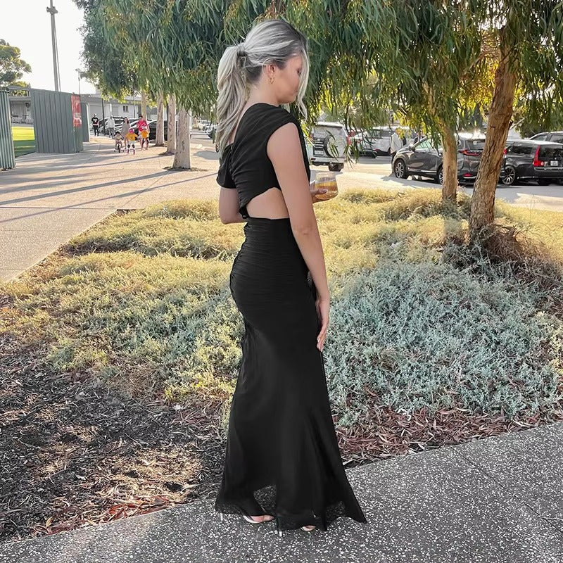 Arianna Pleated Patchwork Maxi Dress