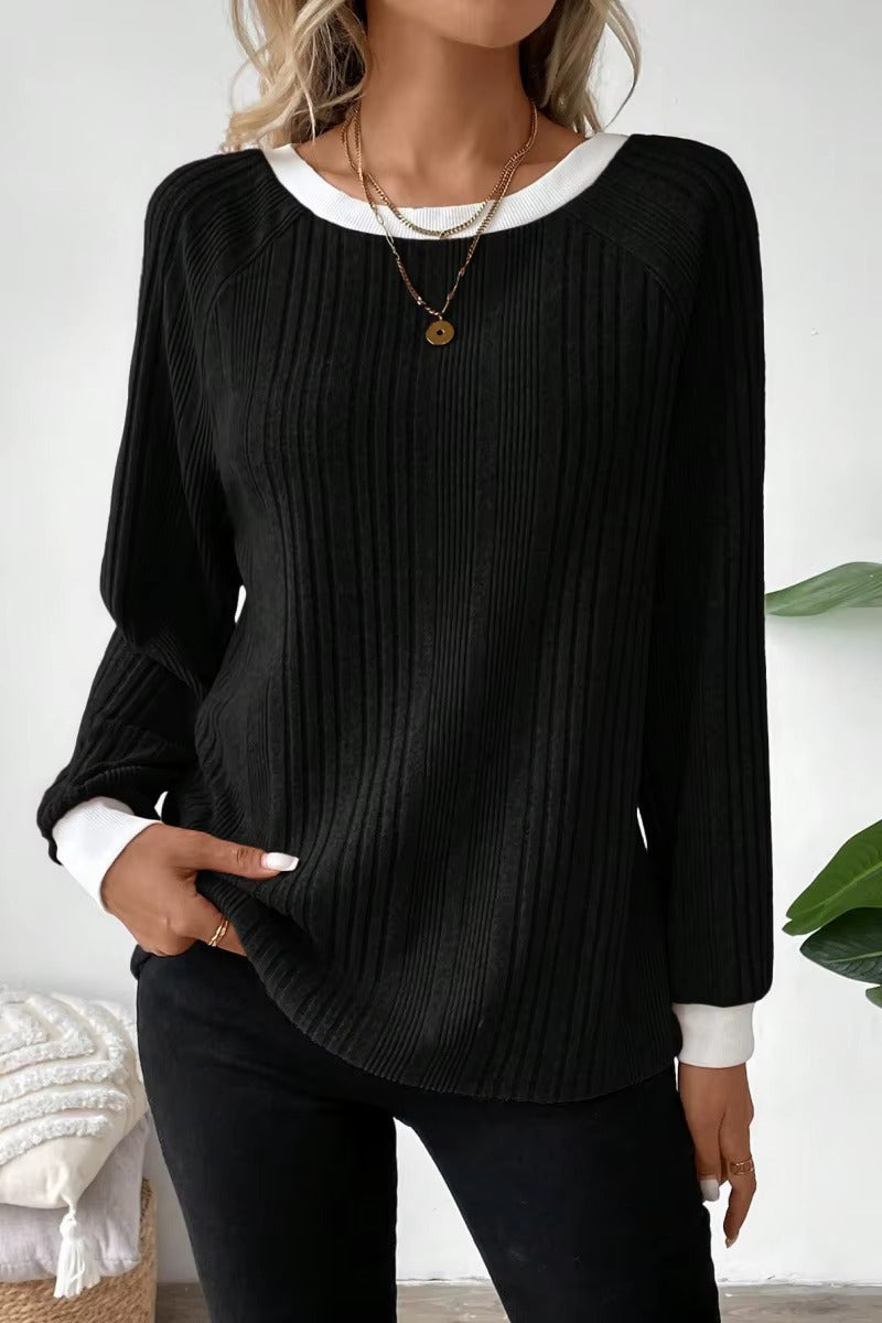 Women's Long Sleeve Knit Solid Color Ribbed Sweater