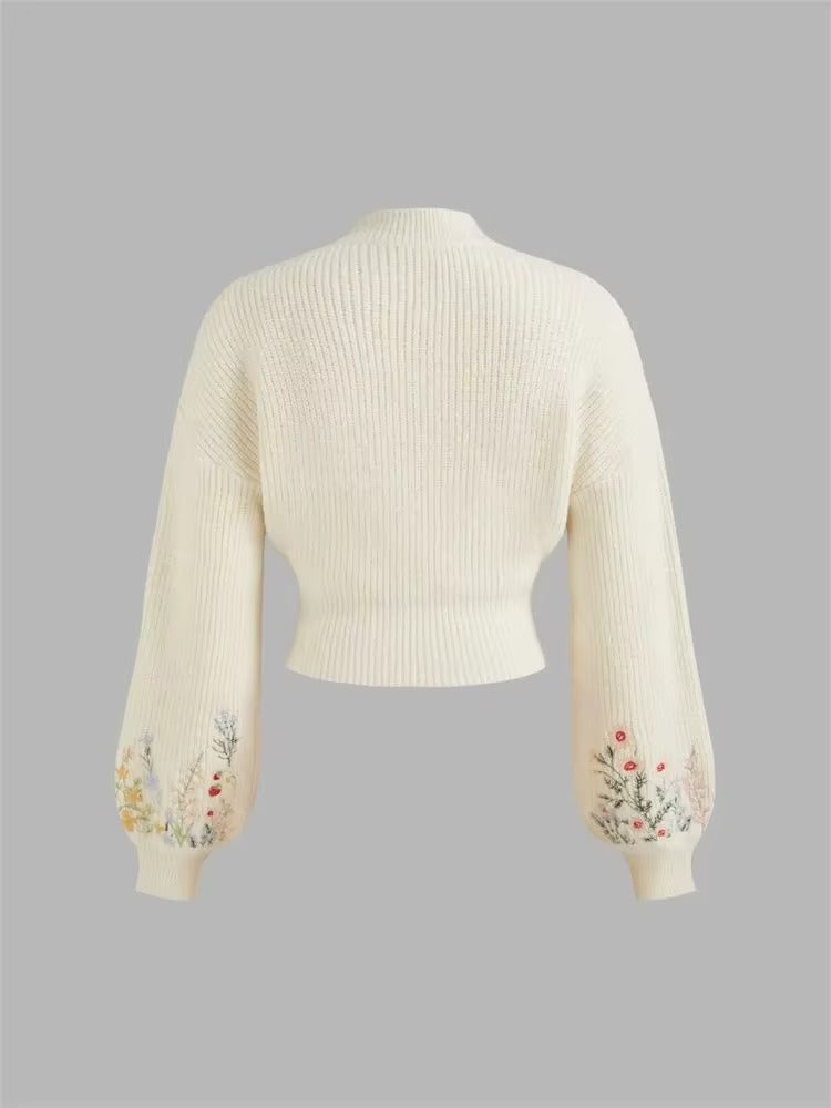 Women's Floral Embroidered Mock Neck Sweater