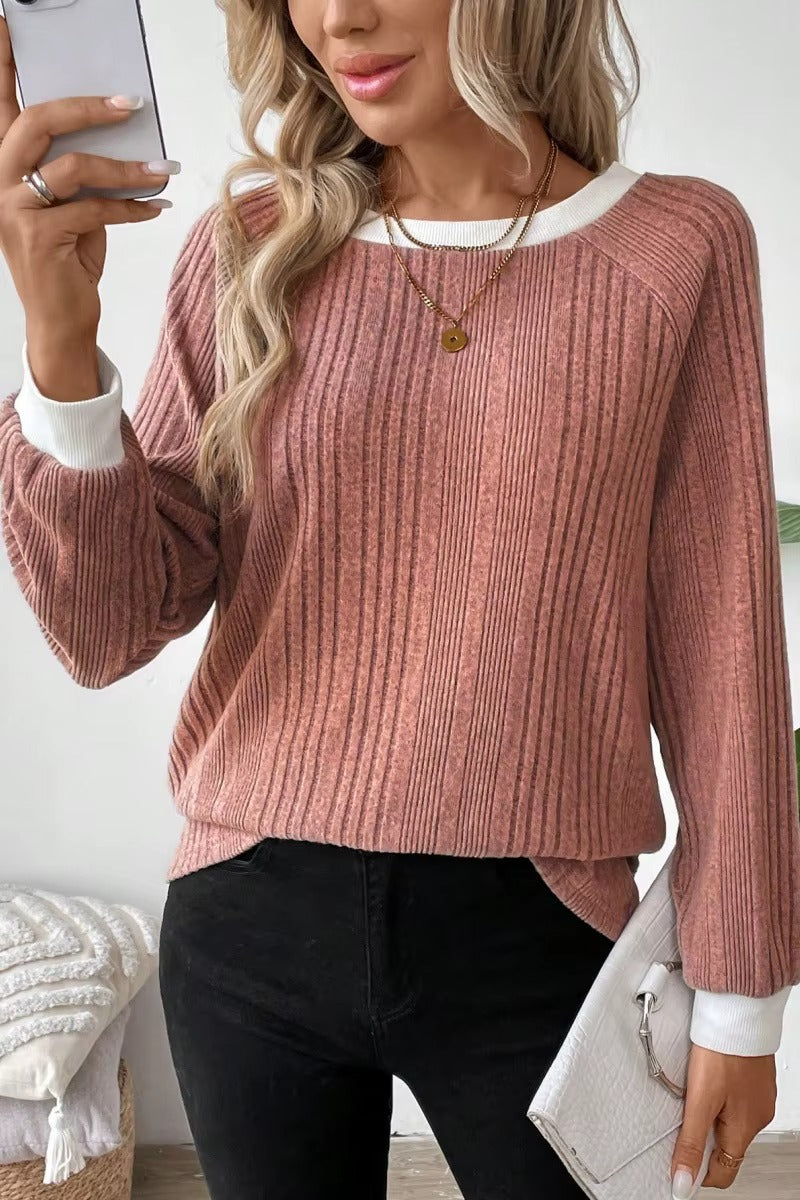 Women's Long Sleeve Knit Solid Color Ribbed Sweater