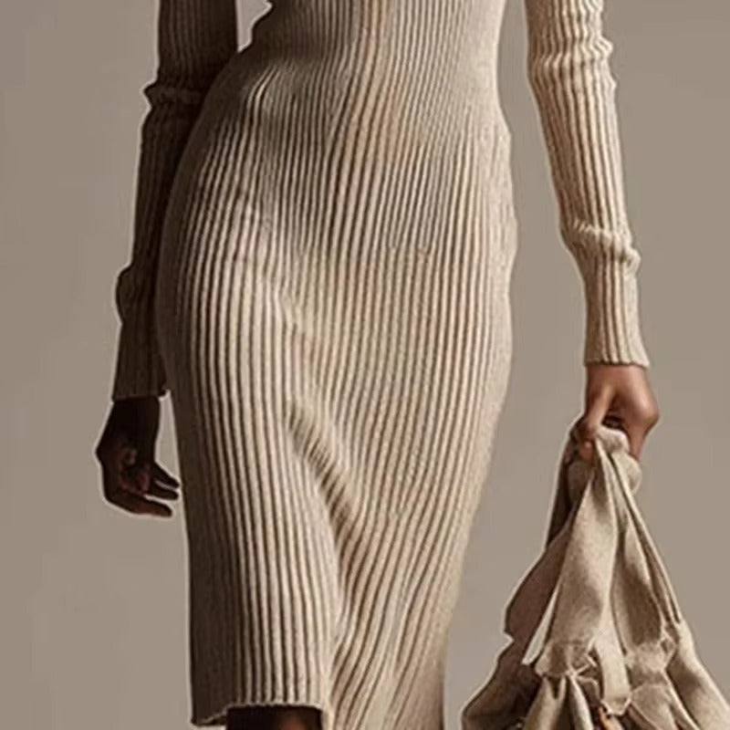Ribbed Slim Fit Button Front  Knit Sweater Dress