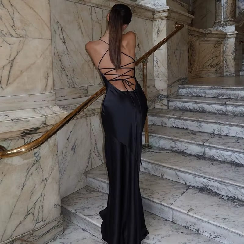 Stephanie Spaghetti Strap Backless Sexy Maxi Dress