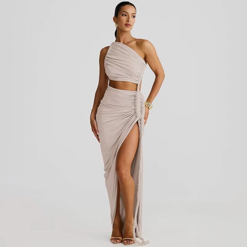 Jennifer  Off-shoulder Thigh High Split Sexy Maxi Dress