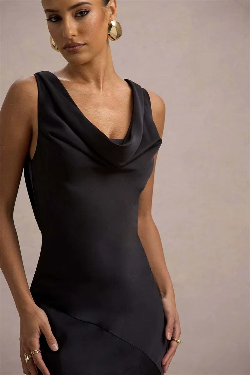 Bertha Satin Cowl Neck Backless Sexy Maxi Dress