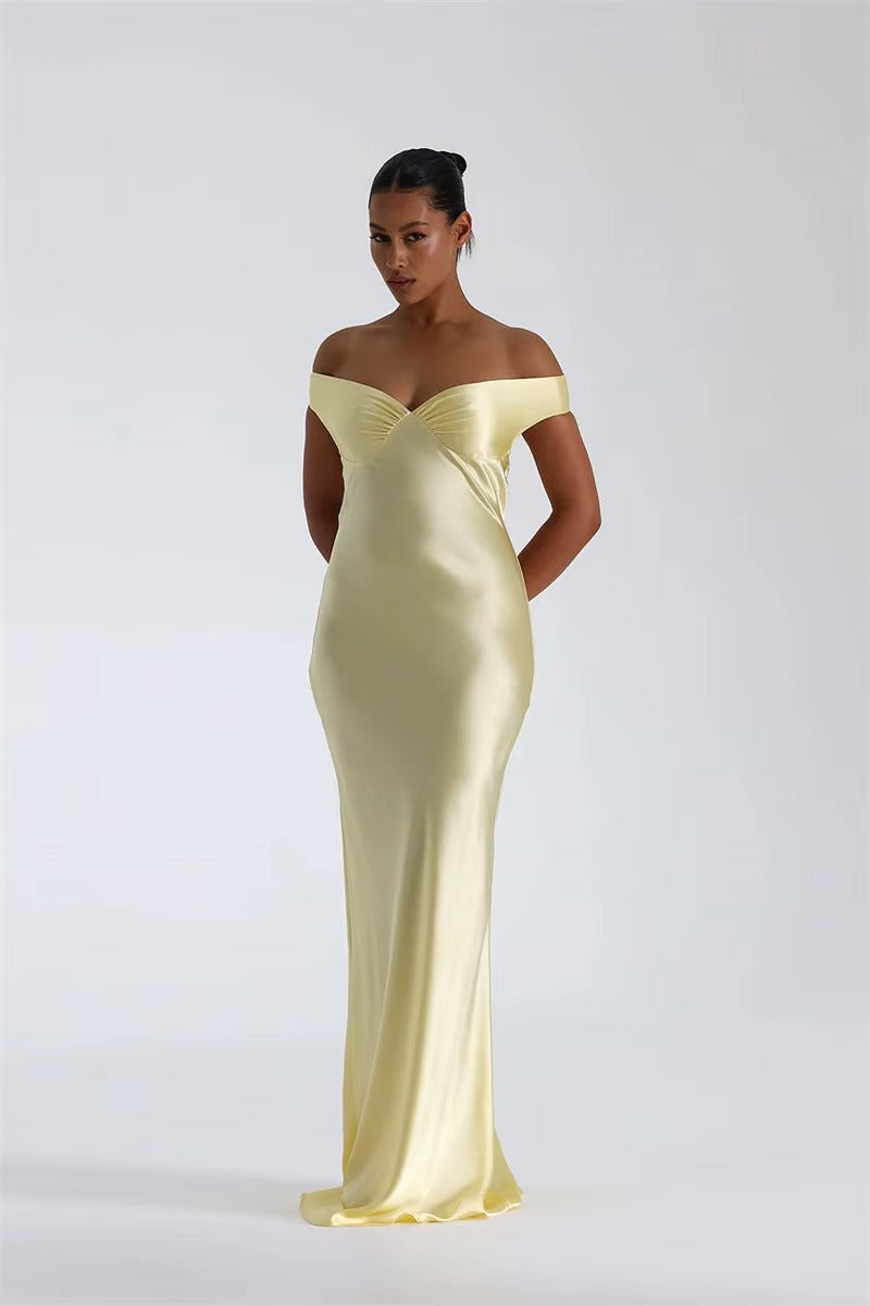 Satin Off-shoulder Backless Sexy Maxi Dress