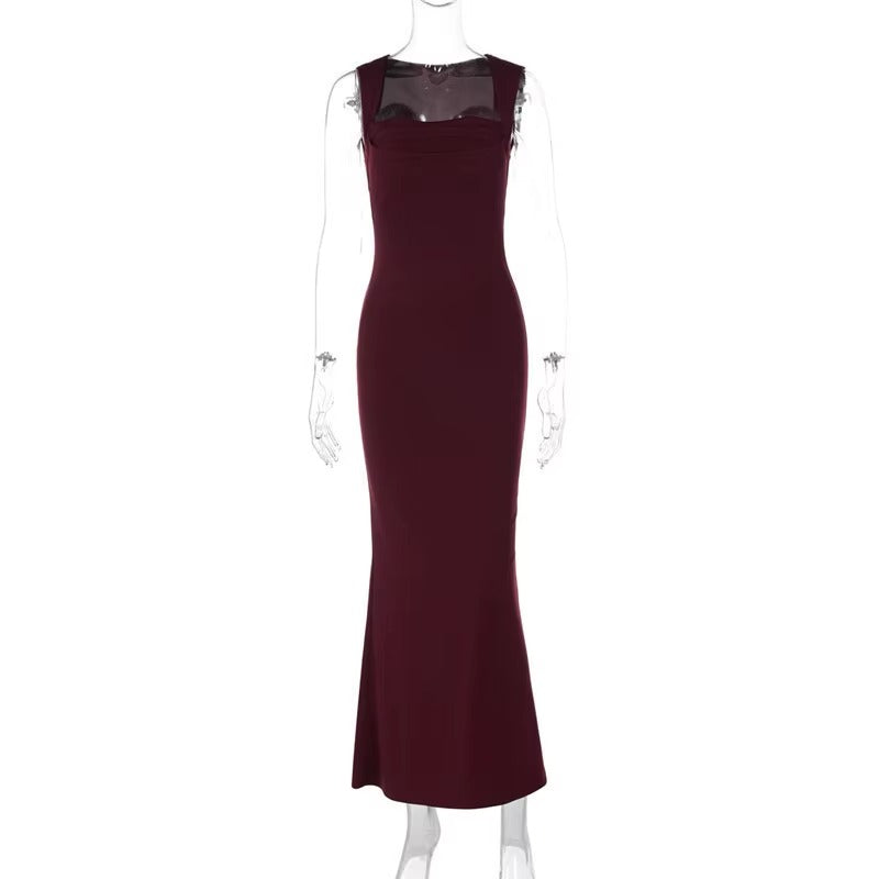 Judith Square Collar Sleeveless Sexy Maxi Dress