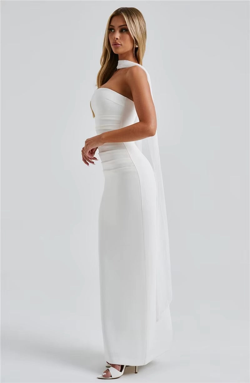 Alyssa Scarf Collar Strapless Sexy Maxi Dress