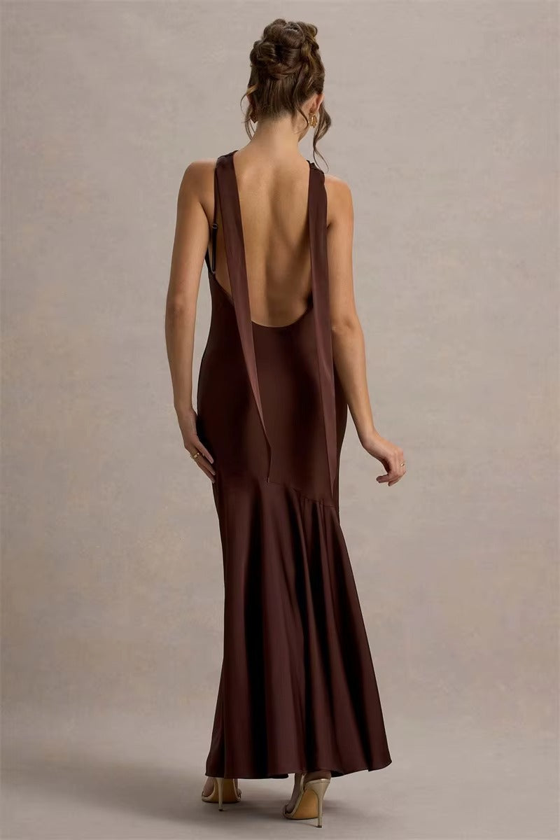 Satin Cowl Neck Sexy Maxi Dress