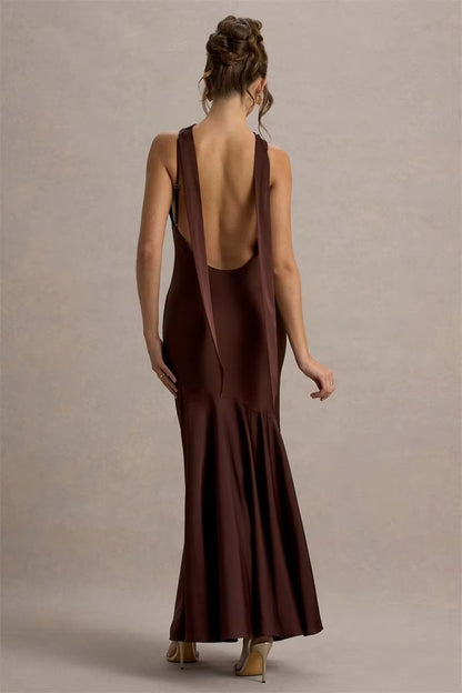 Satin Cowl Neck Sexy Maxi Dress