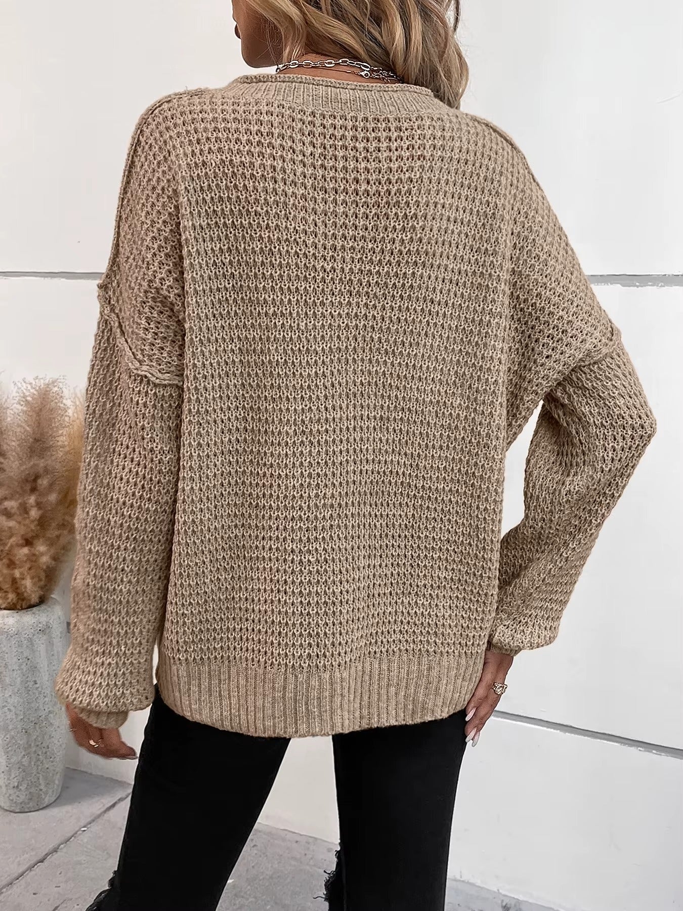 Women's Knitted Long Sleeve V-Neck Button Sweater