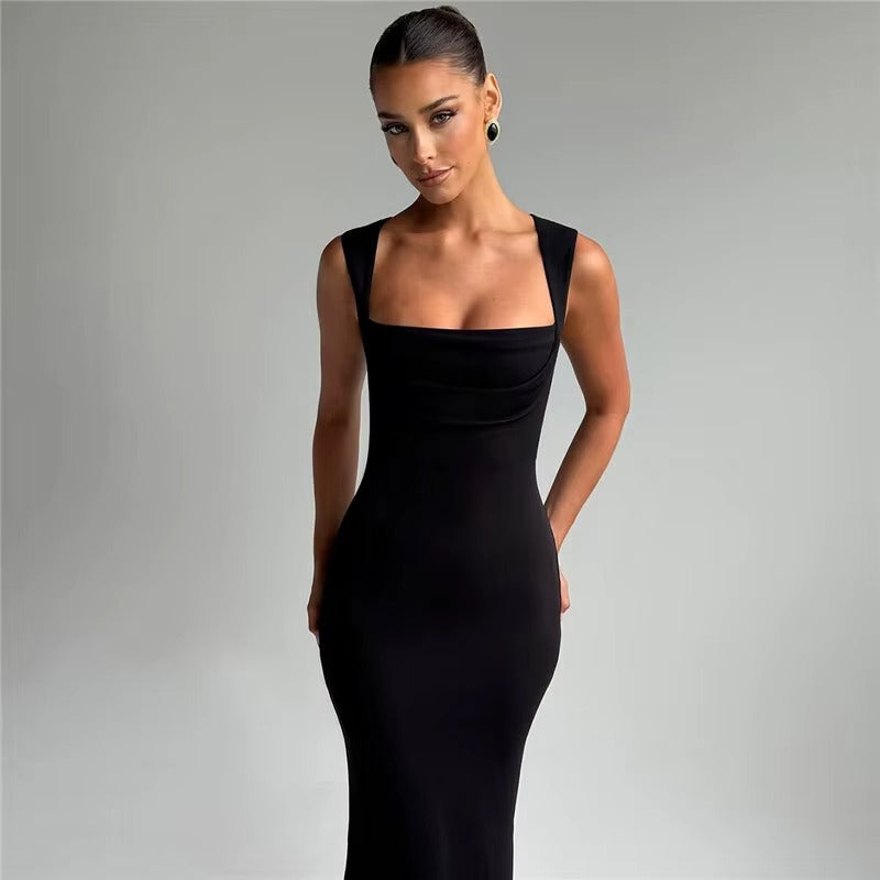 Judith Square Collar Sleeveless Sexy Maxi Dress