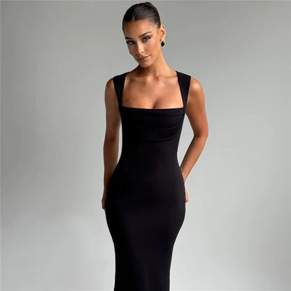 Judith Square Collar Sleeveless Sexy Maxi Dress