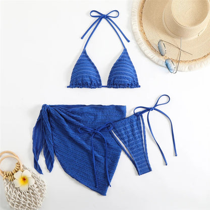 Priscilla With Sarong Halter Wrinkled Bikini