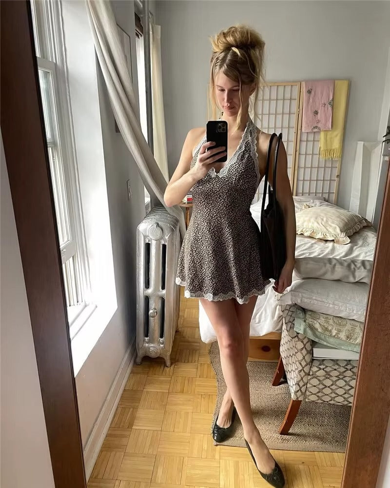 Lillian Leopard Print Backless Sexy Mini Dress