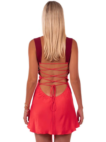 Maria Patchwork Sleeveless Sexy Mini Dress
