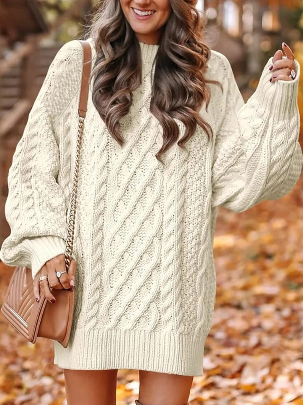 Loose Round Neck Oversized Knitted Sweater Dress for Women
