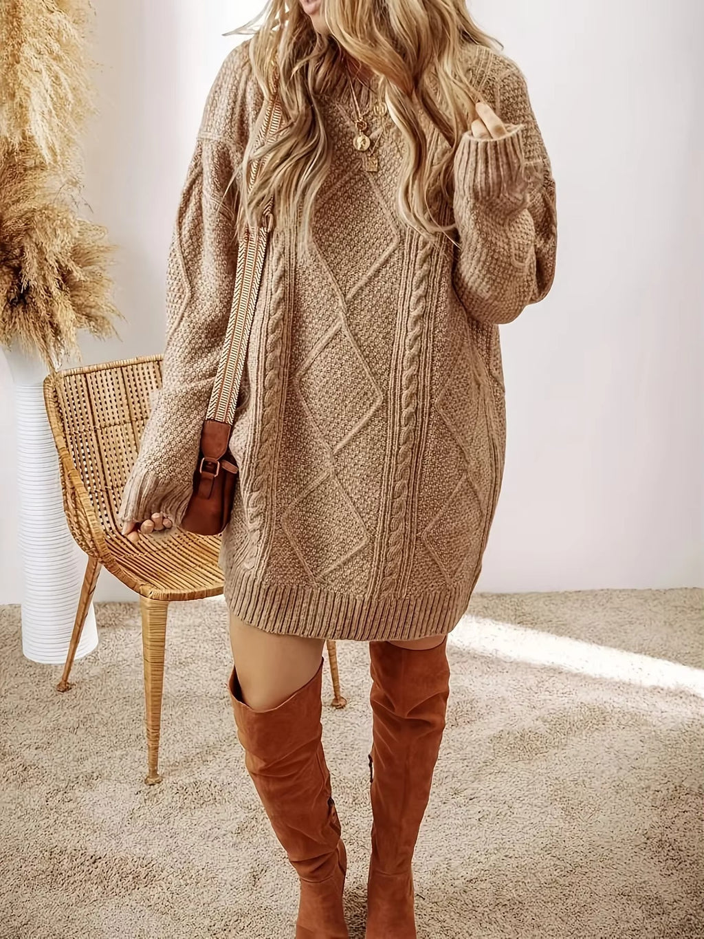 Casual Round Neck Full Sleeve Sweater Dress