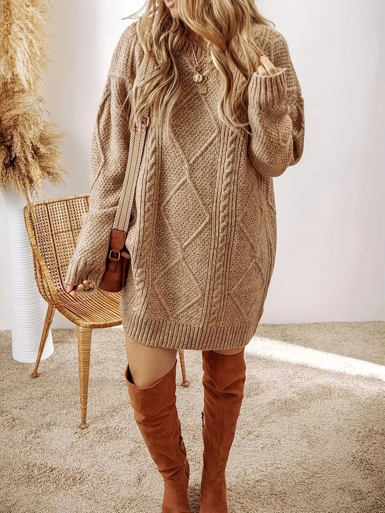 Casual Round Neck Full Sleeve Sweater Dress