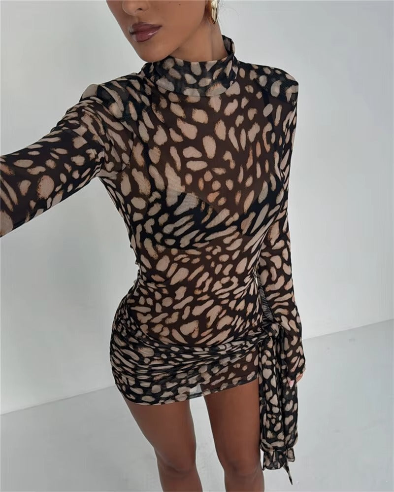 Martha Mesh Leopard Print Sexy Mini Dress