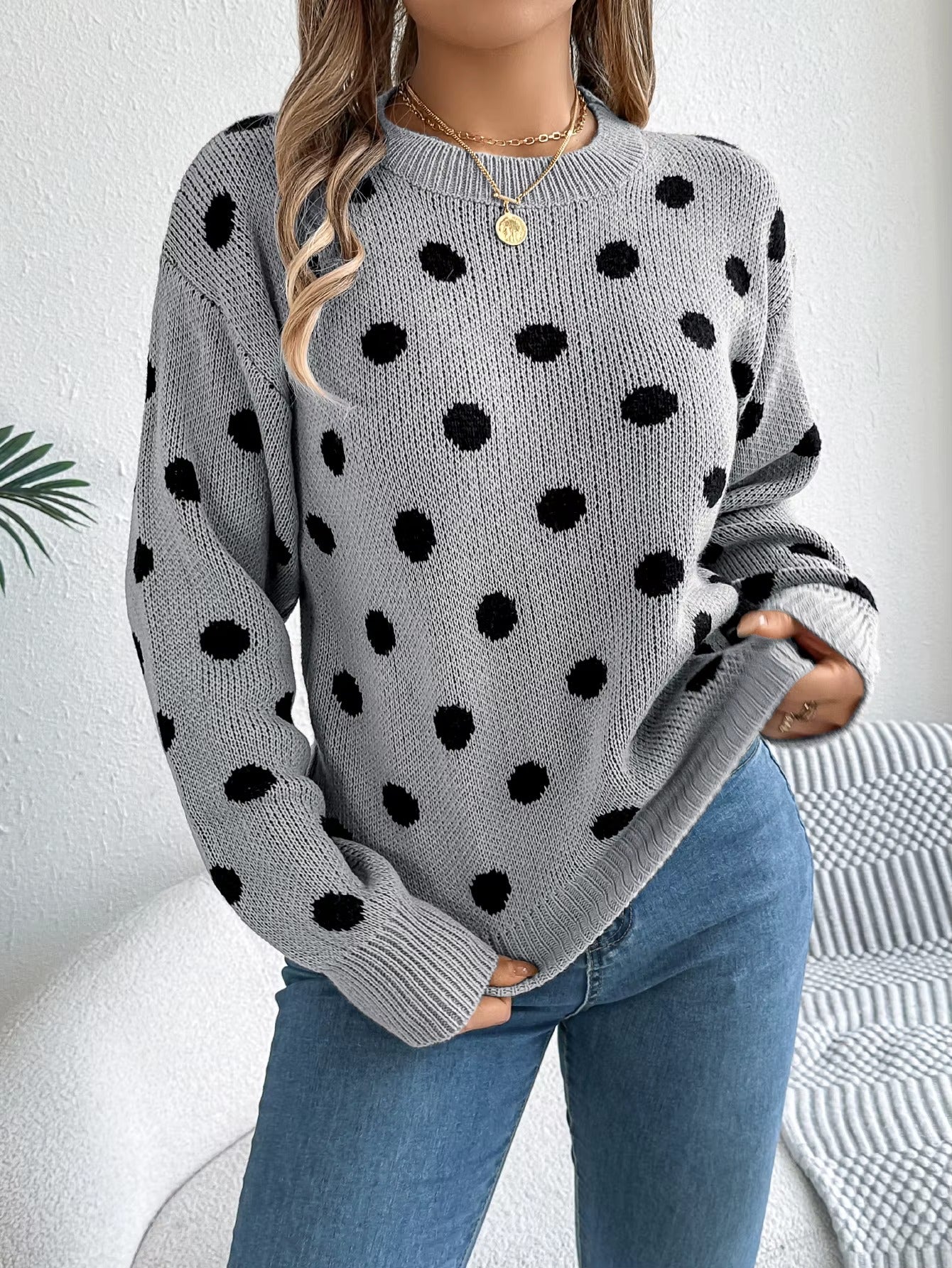Cozy Casual Lantern Sleeve Round-Neck Pullover