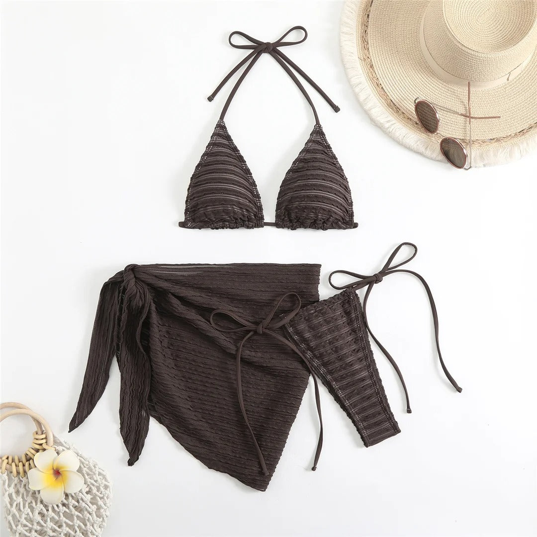 Priscilla With Sarong Halter Wrinkled Bikini