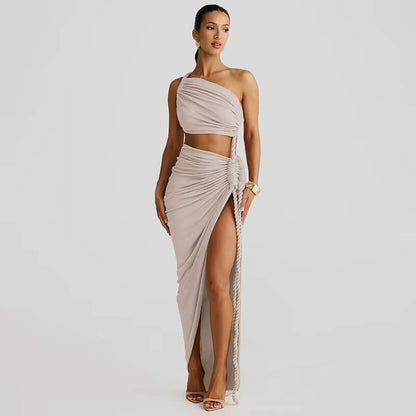 Jennifer  Off-shoulder Thigh High Split Sexy Maxi Dress