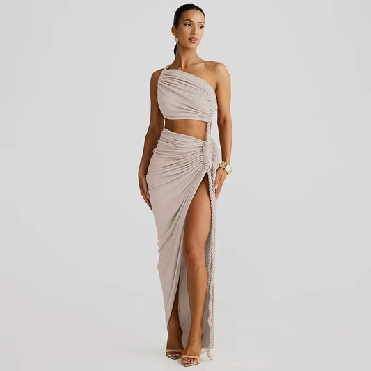 Jennifer  Off-shoulder Thigh High Split Sexy Maxi Dress