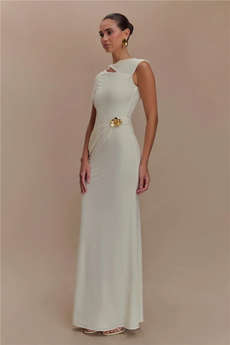 Alana Hollow Out Gold Clasp Sexy Maxi Dress