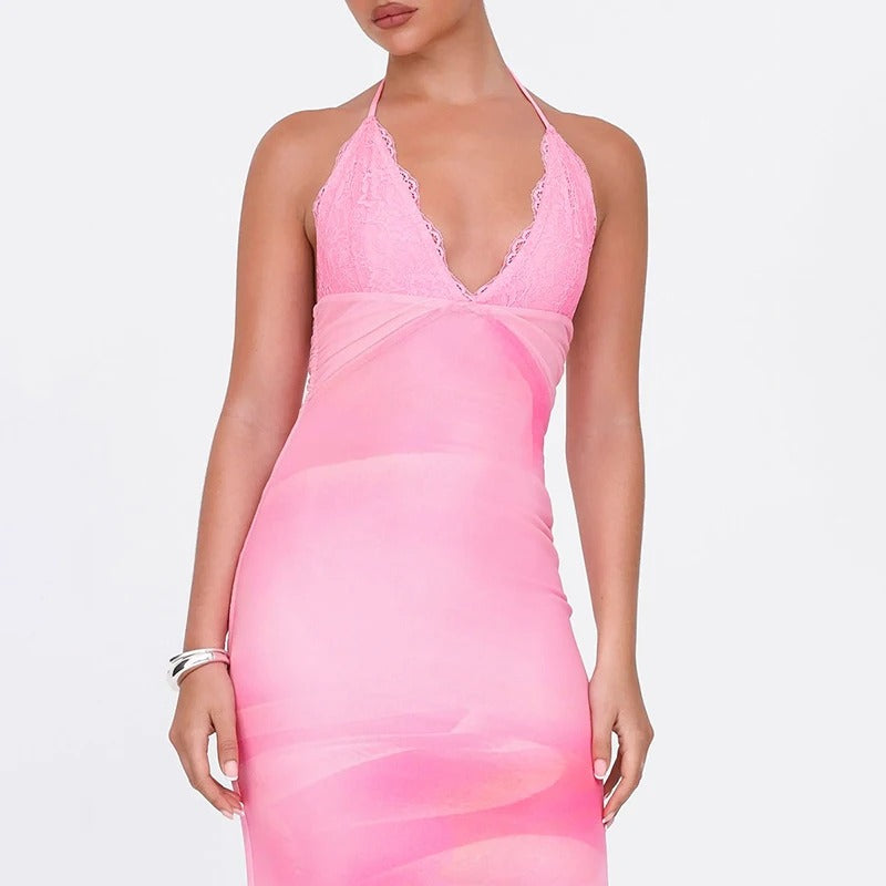 Judith Spaghetti Strap Backless Sexy Maxi Dress