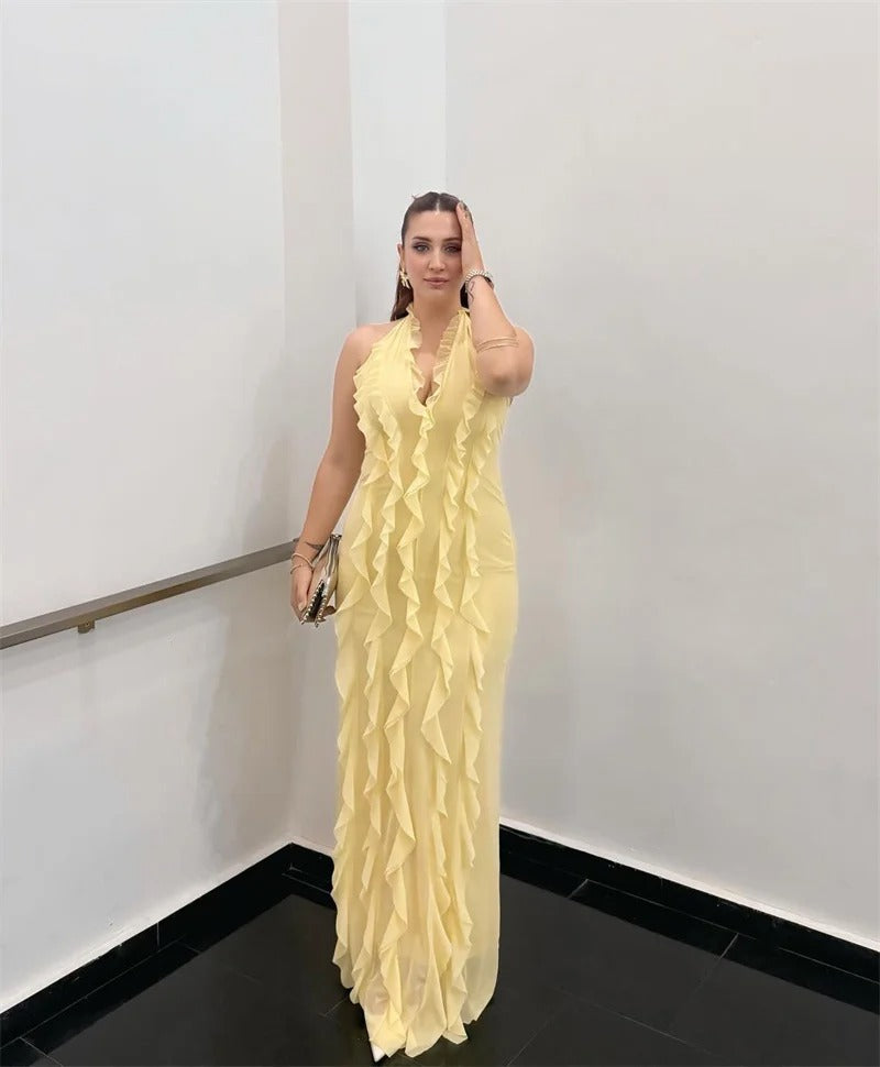 Halter Off-shoulder Ruffle Sexy Maxi Dress