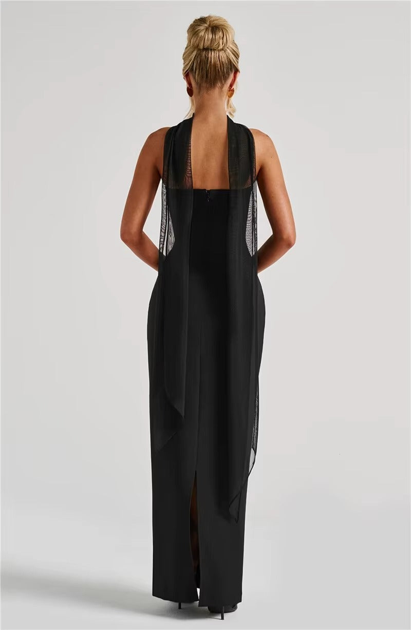 Alyssa Scarf Collar Strapless Sexy Maxi Dress